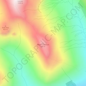 Mapa topográfico Beinn Tulaichean, altitud, relieve