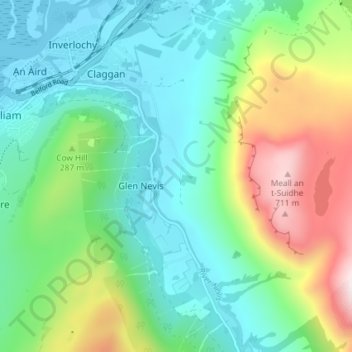 Mapa topográfico Achintee, altitud, relieve