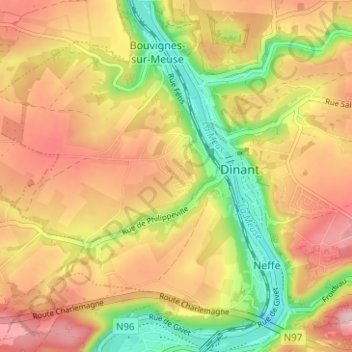 Mapa topográfico Wespin, altitud, relieve