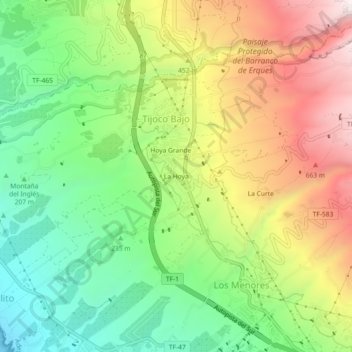 Mapa topográfico La Hoya, altitud, relieve