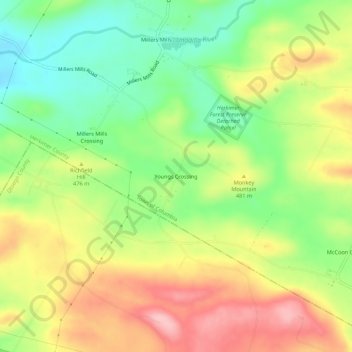 Mapa topográfico Youngs Crossing, altitud, relieve