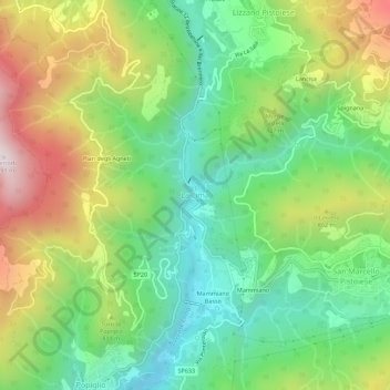 Mapa topográfico La Lima, altitud, relieve