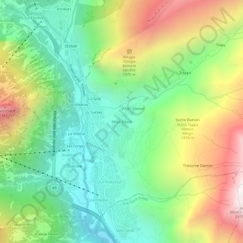 Mapa topográfico Villair Desot, altitud, relieve