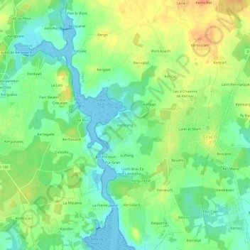 Mapa topográfico Kerorang, altitud, relieve