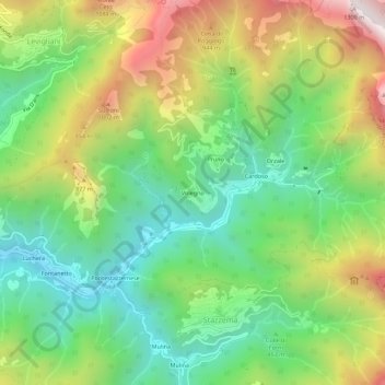 Mapa topográfico Volegno, altitud, relieve
