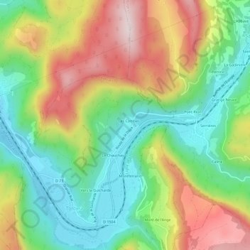 Mapa topográfico Les Combes, altitud, relieve