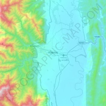 Mapa topográfico Kalay, altitud, relieve