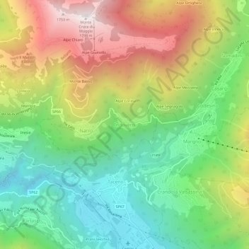 Mapa topográfico Indovero, altitud, relieve