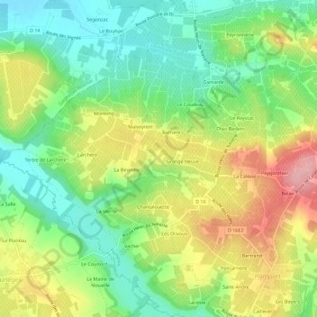 Mapa topográfico Ramont, altitud, relieve