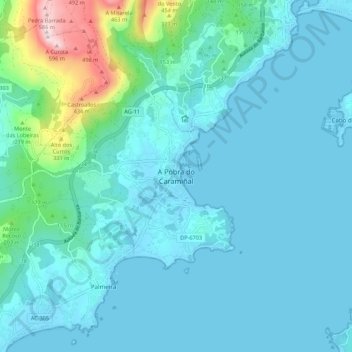 Mapa topográfico A Pobra do Caramiñal, altitud, relieve