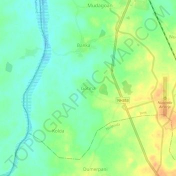 Mapa topográfico Gotma, altitud, relieve