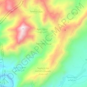 Mapa topográfico Taourirte, altitud, relieve
