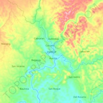 Mapa topográfico Jovellar, altitud, relieve