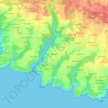 Mapa topográfico Tréargoat, altitud, relieve