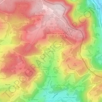 Mapa topográfico Chez Héry, altitud, relieve