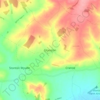 Mapa topográfico Glooston, altitud, relieve