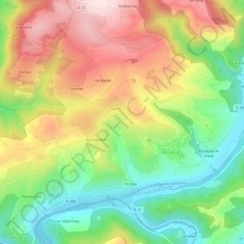 Mapa topográfico Marabonne, altitud, relieve