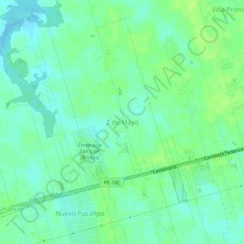 Mapa topográfico 2 de Mayo, altitud, relieve