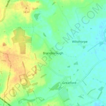 Mapa topográfico Braceborough, altitud, relieve