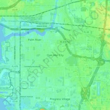Mapa topográfico Clair-Mel City, altitud, relieve