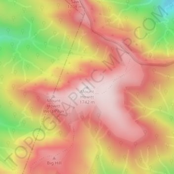 Mapa topográfico Mount Howitt, altitud, relieve