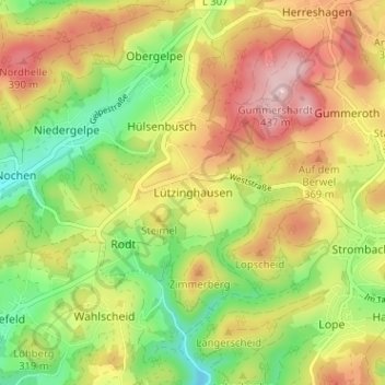 Mapa topográfico Lützinghausen, altitud, relieve