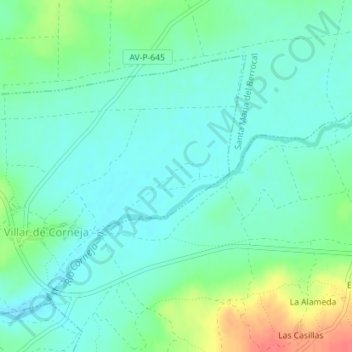 Mapa topográfico Los Codrios, altitud, relieve