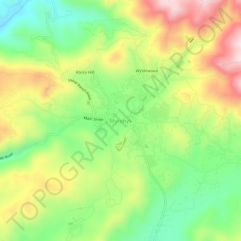Mapa topográfico Murphys, altitud, relieve