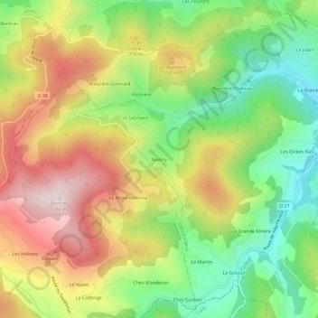 Mapa topográfico Napoly, altitud, relieve