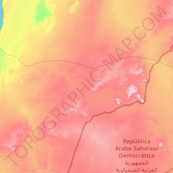 Mapa topográfico Sahara Occidental, altitud, relieve