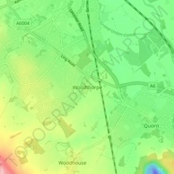 Mapa topográfico Woodthorpe, altitud, relieve