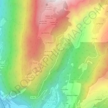 Mapa topográfico Les Côtes, altitud, relieve
