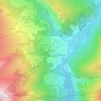 Mapa topográfico Le Grach Bas, altitud, relieve