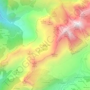 Mapa topográfico Chalets De Lessy, altitud, relieve