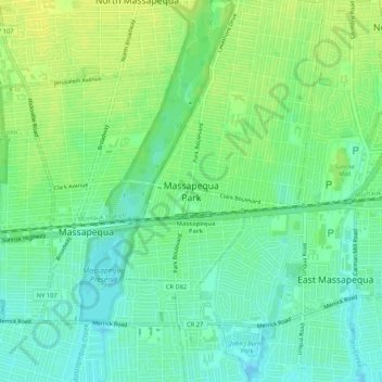 Mapa topográfico Massapequa Park, altitud, relieve