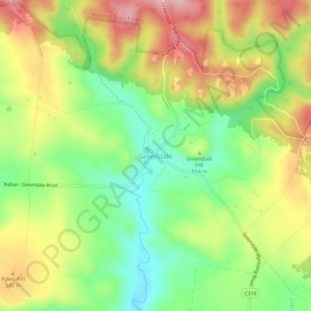 Mapa topográfico Greendale, altitud, relieve