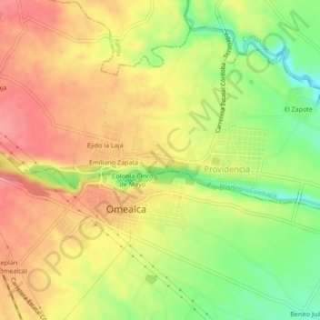 Mapa topográfico Los Ángeles, altitud, relieve