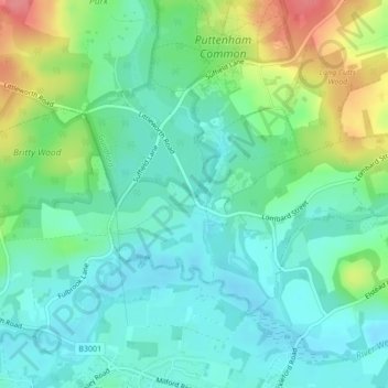 Mapa topográfico Gatwick, altitud, relieve