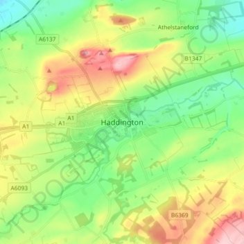 Mapa topográfico Haddington, altitud, relieve