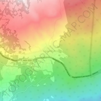 Mapa topográfico Coajomulco, altitud, relieve