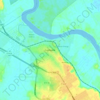 Mapa topográfico Campana, altitud, relieve