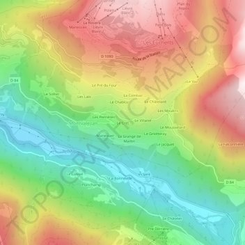 Mapa topográfico Le Cret, altitud, relieve