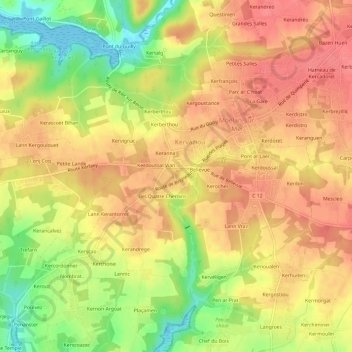 Mapa topográfico Kerglien, altitud, relieve