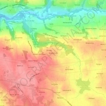 Mapa topográfico Keradennec, altitud, relieve