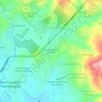 Mapa topográfico Lomas de Santa Catarina, altitud, relieve
