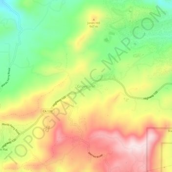 Mapa topográfico Groveland, altitud, relieve