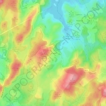 Mapa topográfico Les Salles, altitud, relieve
