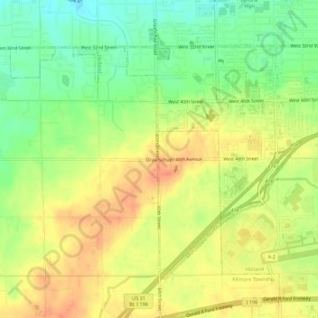 Mapa topográfico Graafschap, altitud, relieve