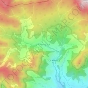 Mapa topográfico Las Nubes, altitud, relieve