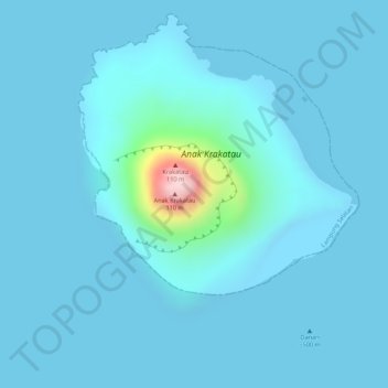 Mapa topográfico Anak Krakatau, altitud, relieve